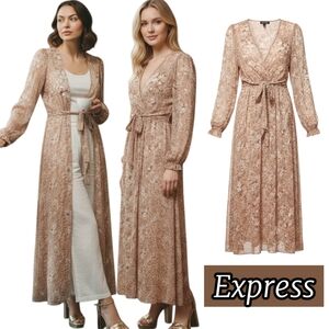 Express Sheer Floral Duster In Gold Size Medium/Large EUC